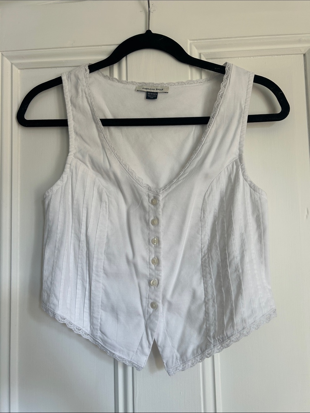 American Eagle Outfitters White Lace-Trim Button Front Tank Top